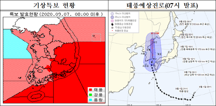 제10호 태풍 ‘하이선’ 기상특보 현황