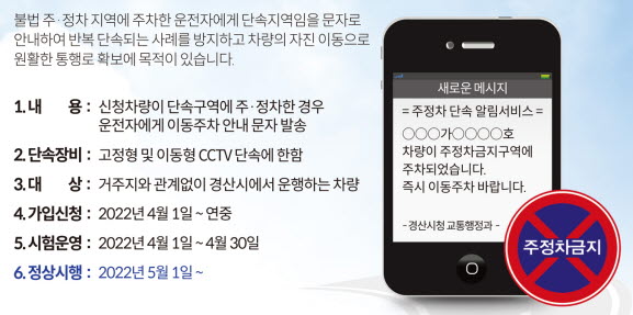 市, ‘주정차 단속 문자 알림서비스’ 시행