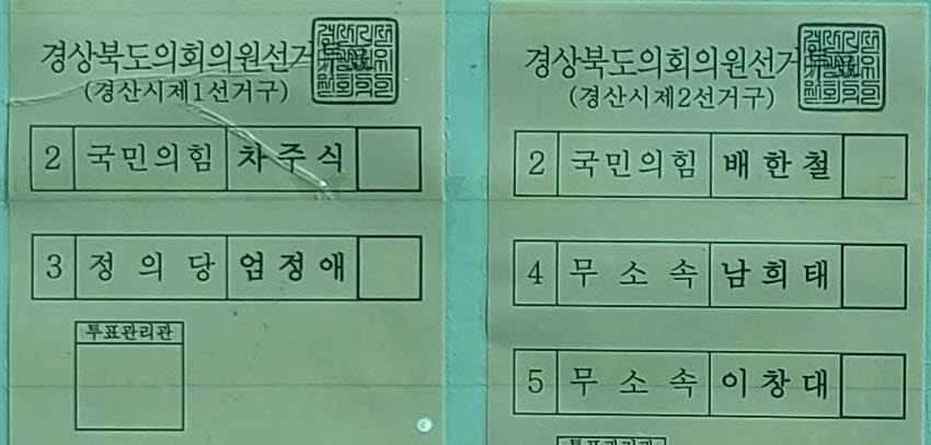 경산선관위, 6.1지선 투표용지 모형 공고