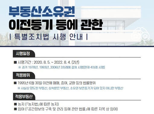 “부동산소유권 이전등기법” 신청 서두르세요!!