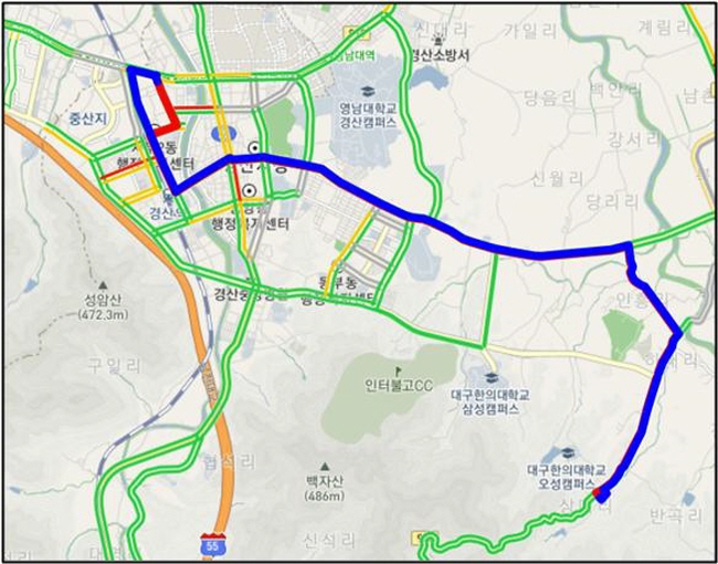 8일 남산1번 시내버스 증차 운행