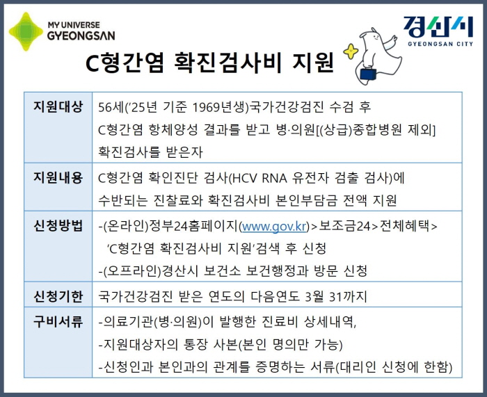 경산시, C형간염 확진검사 비용 지원 